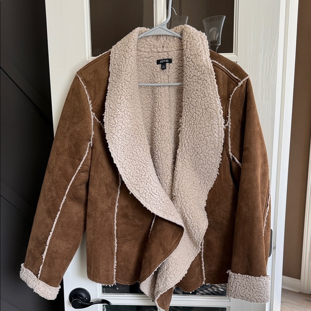 APT 9 Faux Brown Suede & Sherpa  Shearling Fleece Jacket Size XL